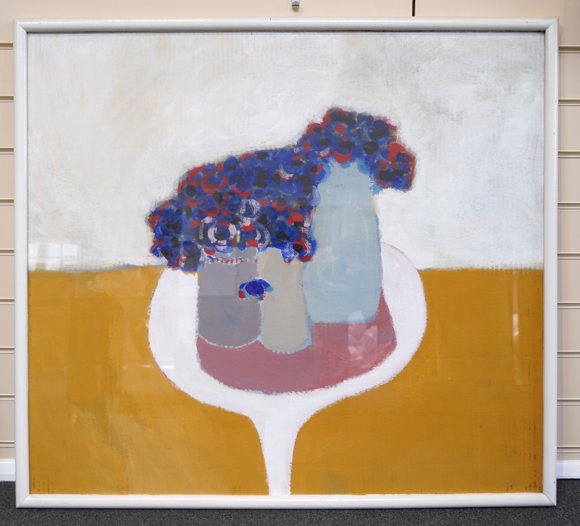 Andrew Murray (1917-1998), oil on canvas, A woman feeding birds, signed and inscribed verso, 50 x 40cm. Condition - good